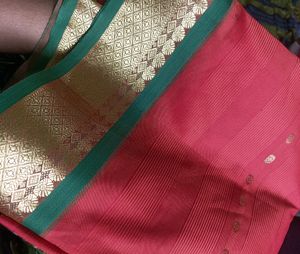 Orange With Green Border Saree