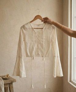 Boho White Lace-Up Cropped Top