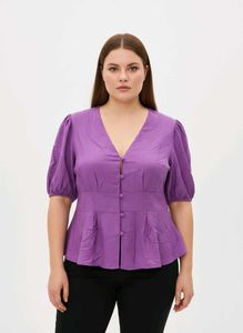 Purple Peplum Button-Down Top