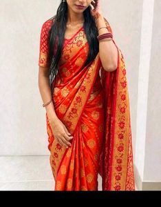 Stunning Red & Gold Banarasi Silk Saree