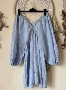 Boho Baby Blue Gauze Mini Dress