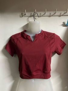 Red Cropped Short Sleeve Top