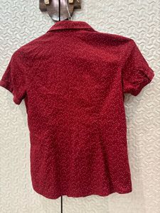 Park Avenue Maroon Polka Dot Snatched Waist Shirt