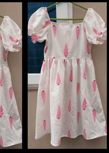White &amp; Pink Leaf Print Dress