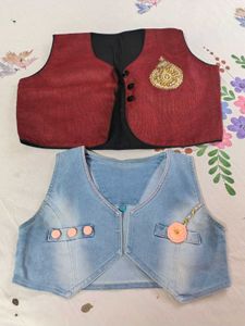 Ethnic Jacket &amp; Denim Vest Set
