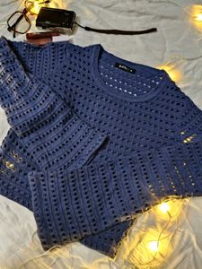 Chic Blue Crocheted Sweater