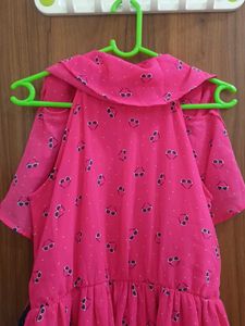 Chic Pink Cold Shoulder Dress with Fun Print