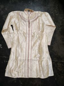 kids Cream Kurta with Maroon Embroidery