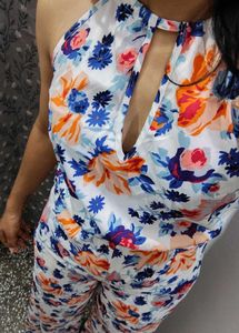 New Look White Floral Tie Neck Closure Jumpsuit