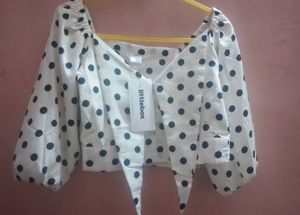 Polka Dot Tie-Front Blouse
