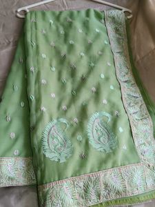 Elegant Green Embroidered Saree Pista Gree