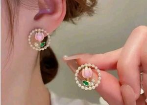 Cute Pink Tulip Flower Earrings