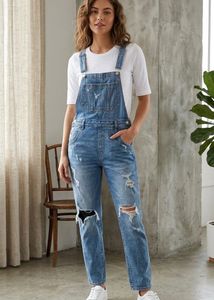Distressed Denim Overalls