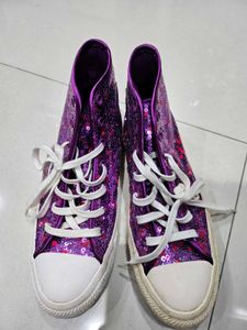 Sparkling Purple High-Top Converse Sneakers