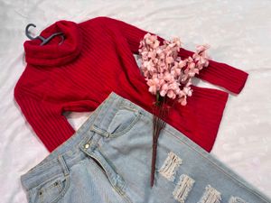 🎁Hot Red Turtleneck Sweater L
