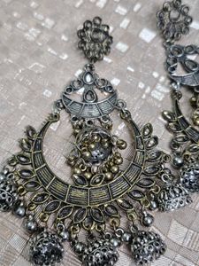 Oxidized Silver Jhumka Earrings