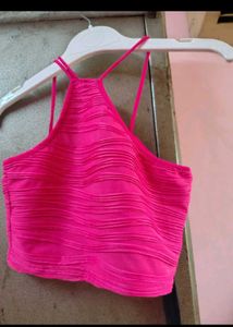 Bright Pink Textured Crop Top