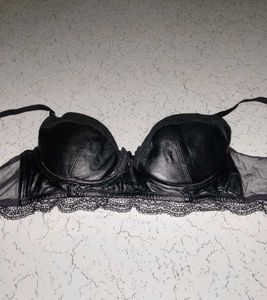 Black Faux Leather Bra