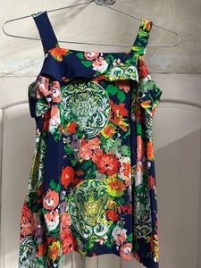 Navy Floral Cold Shoulder Blouse