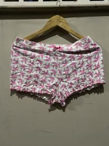 Cute Pink Bird Print Pajama Shorts