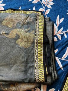 Elegant Grey Saree with Black Blouse