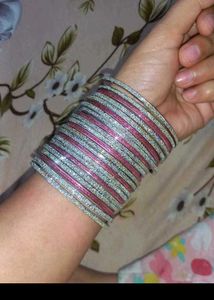 Sparkling Pink & Silver Bangle Set