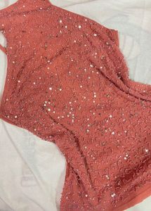 Sparkling Coral Beaded Halter Dress #freeDelivery