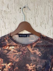 Sheer Mesh Ruched Long Sleeve Top