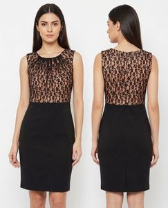 Elegant Black Lace Sheath Dress- Park Avenue
