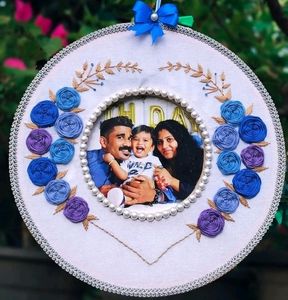 Hand embroidered Double Hoop💙