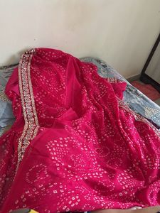 Raspberry pink Embellished Bandhani Saree
