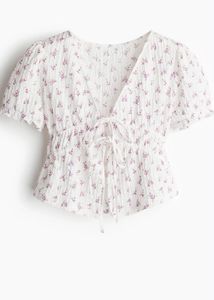 Floral Puff Sleeve Tie-Front Top