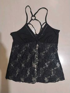 Middle Slit Elegant Black Lace Camisole