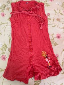 Coral Button-Up Sleeveless Tunic Top