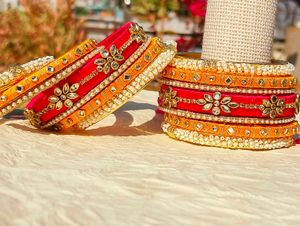 Beautiful handmade Pink and musturd Bangle Set