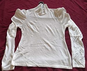 White turtleneck Puff Sleeve Top