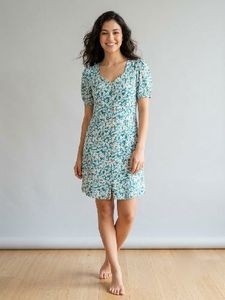 Blue Floral Sweetheart Mini Dress