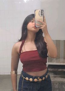 Stylish Maroon Halter Neck Crop Top