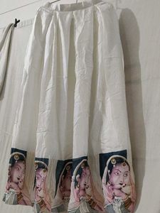 White Ethnic Skirt with Mughal Art Print