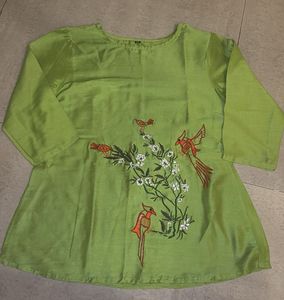 Embroidered Green short Kurti
