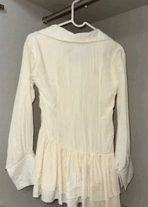 Cream Ruffle Hem Shirt Dress