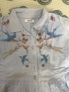 Pure cotton Light Blue Embroidered Dress