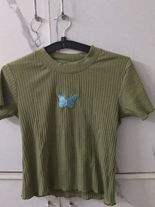 Cute Olive Green Butterfly Tee