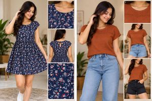 Chic Floral Print Dress & Brown Top