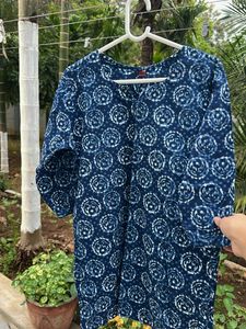 Blue Block Print Cotton Kurta