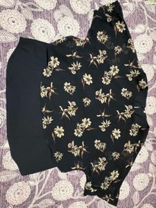 Stylish Navy Blue Floral Print Layered Top 💙