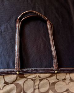 Coach Signature Canvas Leather Trim Zip Tote