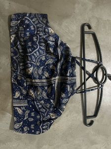 Navy Blue Paisley Print Halter Top with Tie Back