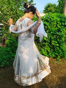 Elegant White Kurta Set with Gold Embellishments