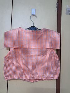 Orange Gingham Cropped Top